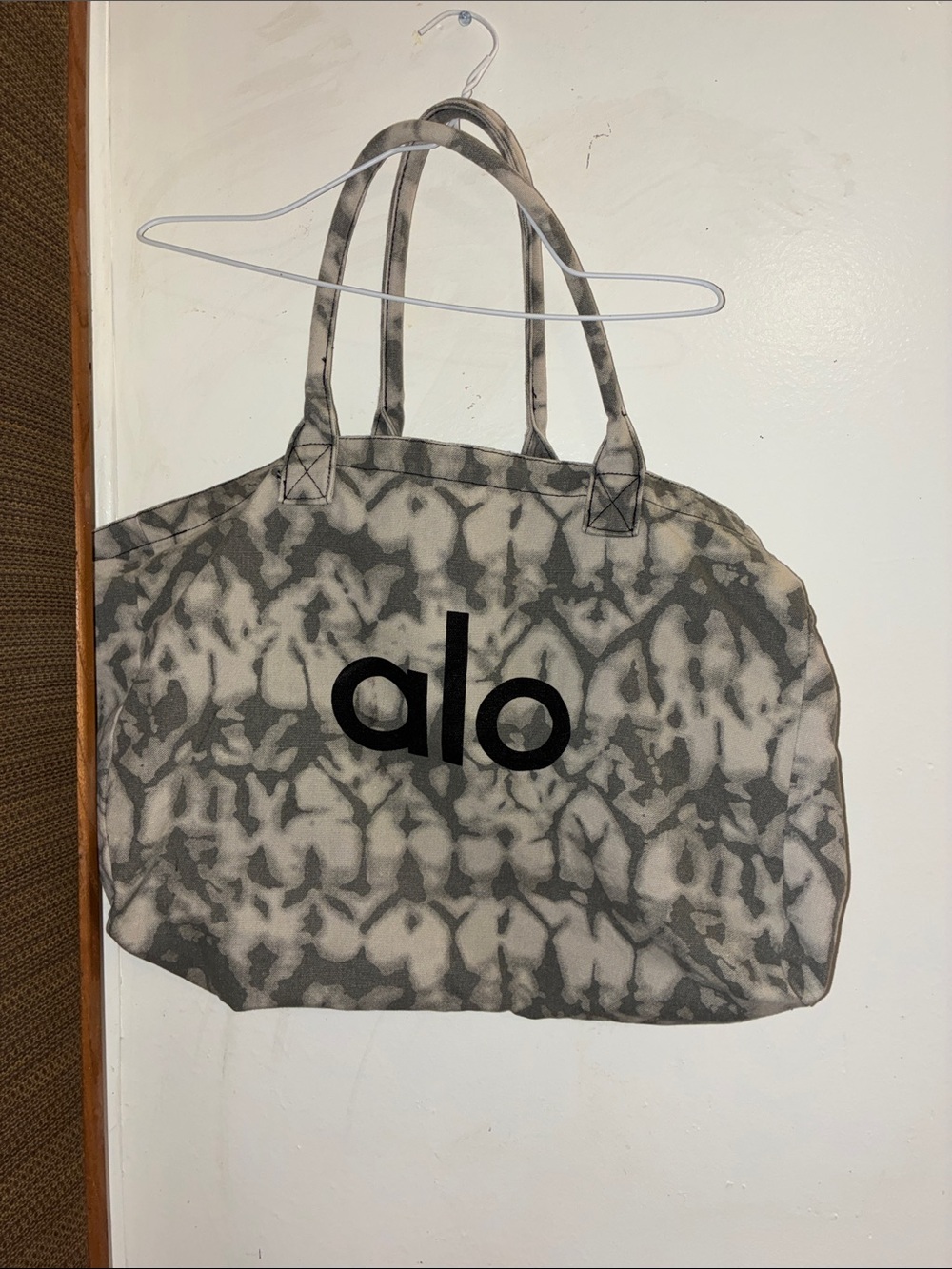 ALO Yoga Gray Tie-Dye Canvas Tote with Black Logo
